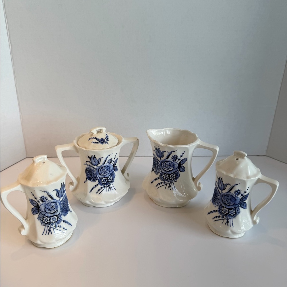 Blue Floral Ceramic Creamer and Sugar Set - White and Blue